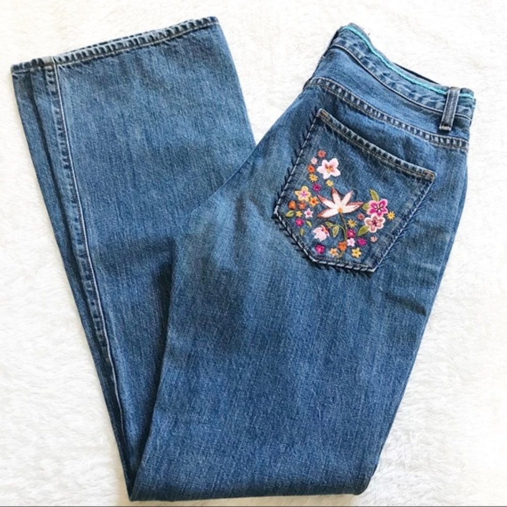 GAP Low Rise Boot Cut Embroidered Jeans